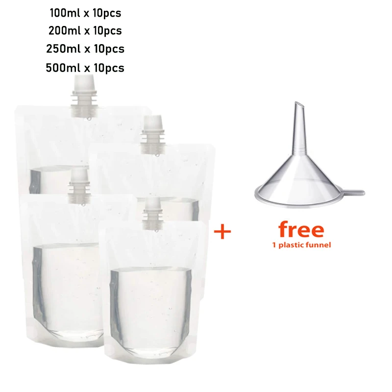 100-500ml Travel Drink Spout Pouch, Clear Leakproof Juice Bag, Portable Beverage Container with Funnel, for Ice Cold Drinks image 3