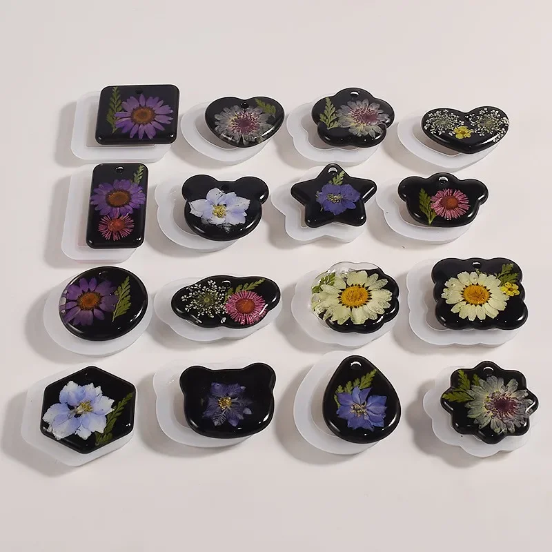 

16pcs Variety Geometric Pendant Silicone Molds with Hanging Hole, Jewelry UV Resin Mold, Necklace Keychain Molds for Epoxy Resin