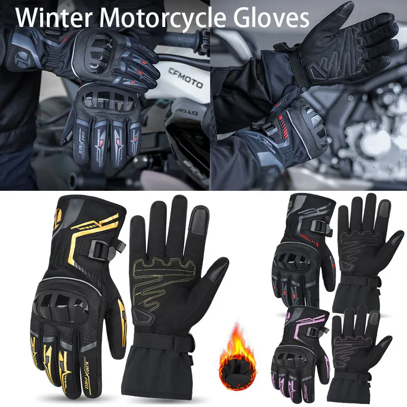 Winter Motorcycle Gloves PVC Shell Waterproof Warm Men Women Touchscreen Guantes Moto Anti-Slip Anti-fall Protective Accessories