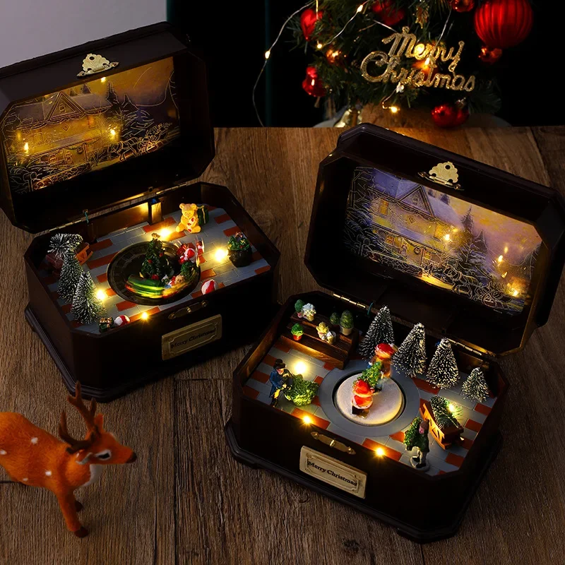 2Pcs/Lots Music Box Ornament Christmas Gift European Luminous Christmas Rotating Music Box Window Ornament