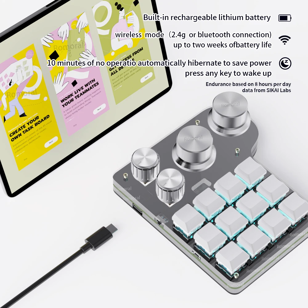 Mini Programming Macro Custom 12 Keys 4 knob Bluetooth 2.4G/BT RGB  Hot-swap Macropad For Gaming Keypad Mechanical/Photoshop