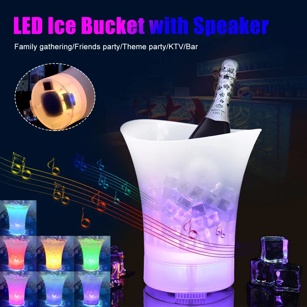 LED Ice Bucket with Bluetooth Speaker 5L Large Capacity Wine Beer Ice Bucket Drink Container Multi Color Changing for Home Bar