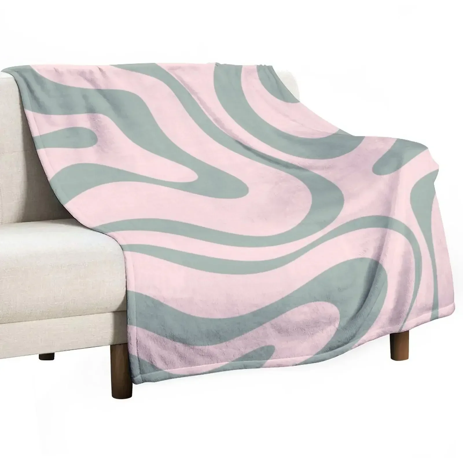 Modern Retro Liquid Swirl Abstract Pattern in Pale Pink and Sage Green Throw Blanket Thin cosplay anime Stuffeds Large Blankets