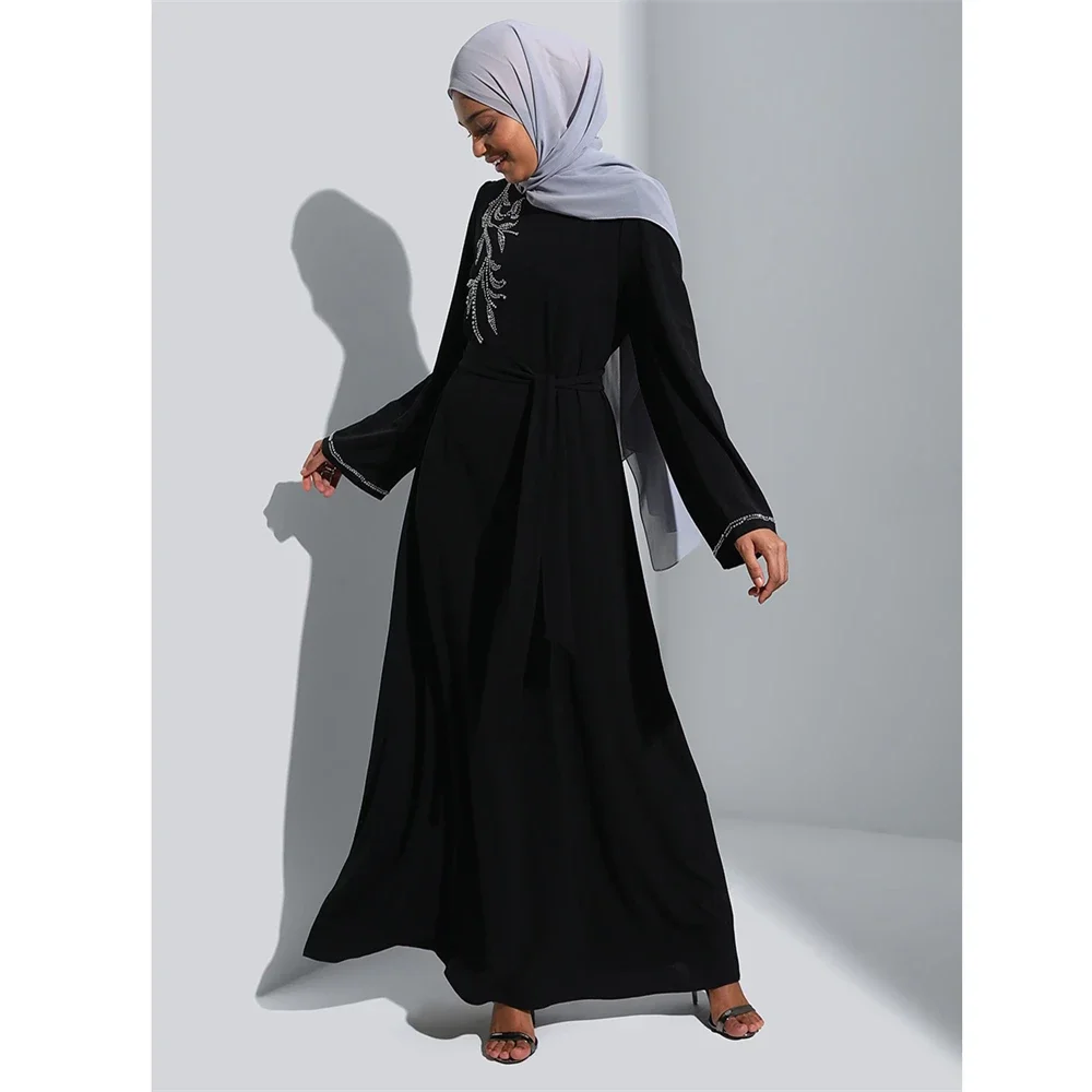 Dubai Abayas for Women Muslim Diamonds Maxi Dress Kaftan Mubarak Islamic Party Robe Turkey Arabic Vestidos Caftan Ramadan Gown