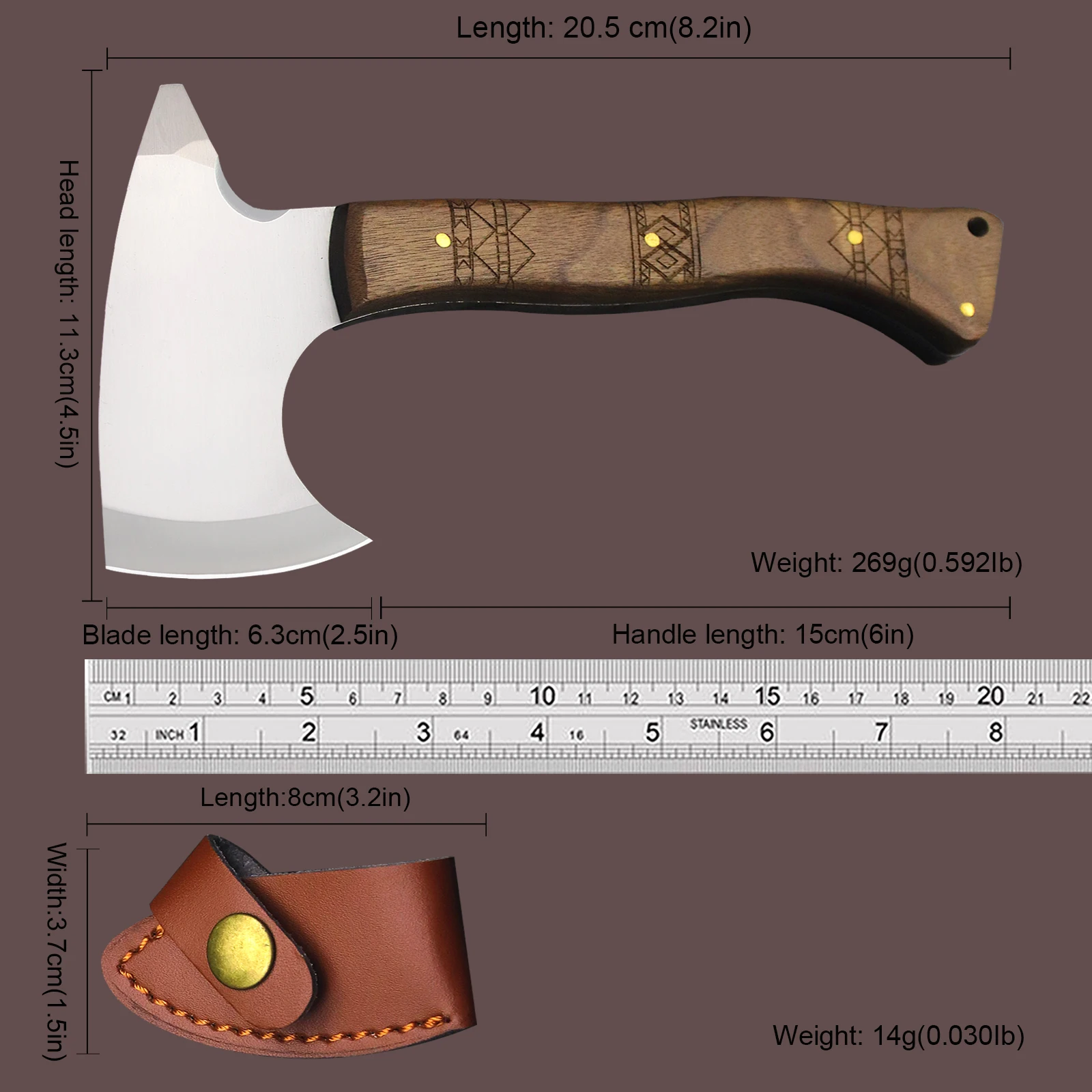 German d2 steel all Tang multi-purpose outdoor axe, jungle survival hatchet, EDC tool hand axe