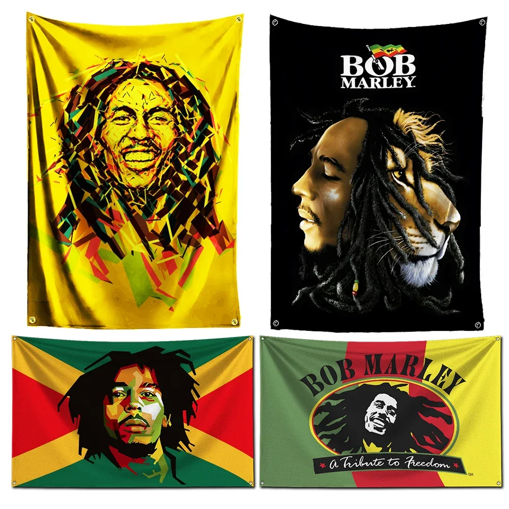 3x5 Ft Reggae Bob Marley Flag Polyester Digital Printing Music Banner for Garage Wall Art Out Door Decoration With Bras Grommets