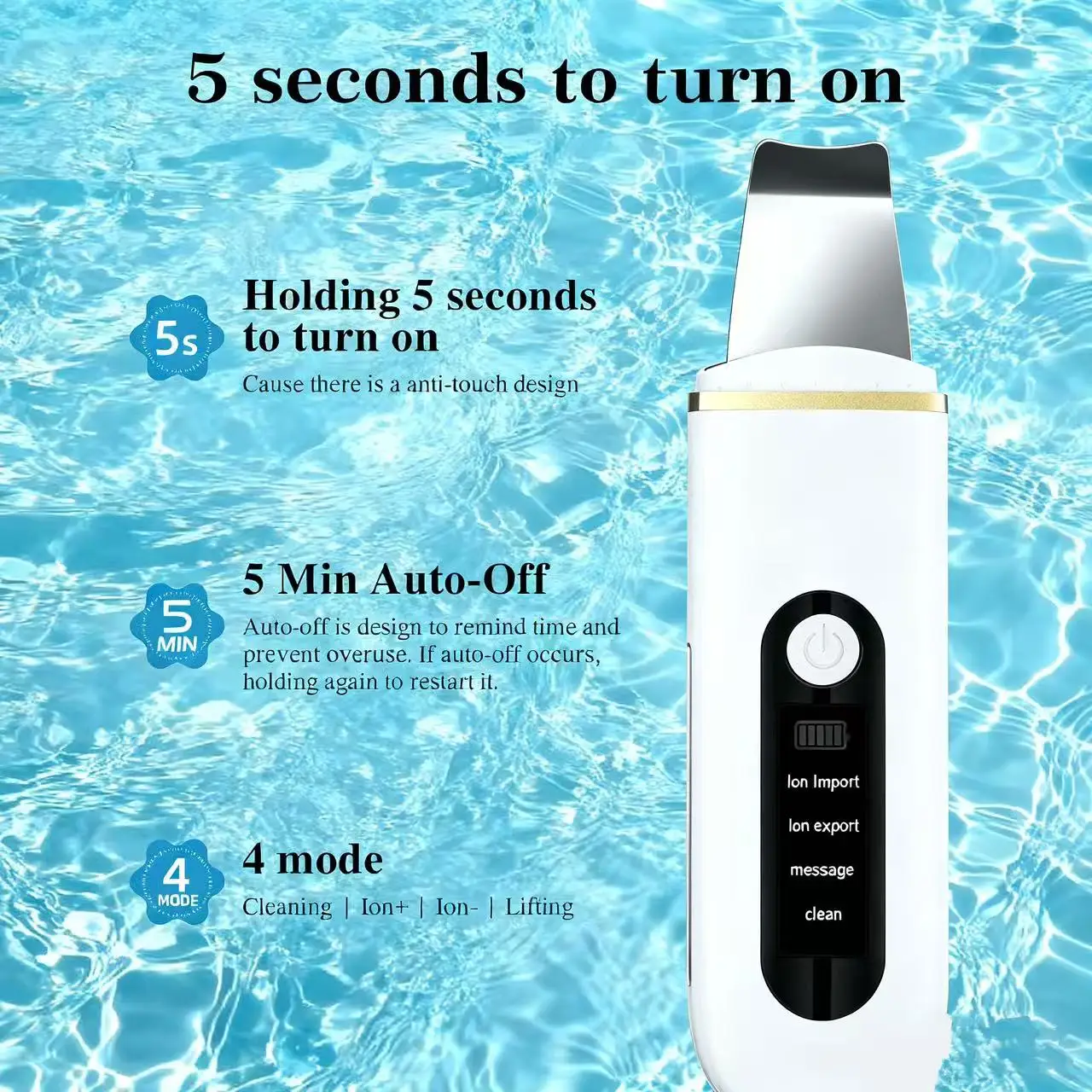 آلة تنظيف الوجه العميق بالموجات فوق الصوتية، منظف البشرة، إزالة الأوساخ، الرؤوس السوداء، تقليل البقع والتجاعيد، تبييض الوجه #4