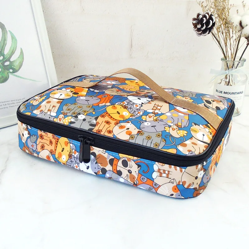 Leinwand Lunch pakete Kinder tragbare funktionelle Leinwand Streifen isoliert thermische Lebensmittel Picknick Kinder Kühler Lunchbox Tasche Tasche – Detail 4