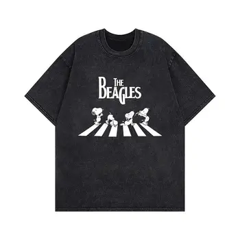 Americké retro kreslené tričko Snoopy, vintage seprané, volné bavlněné, s krátkým rukávem, nadměrné, ležérní, pánské, dámské, letní 8 nejlepší prodej tričko se Snoopym - №8