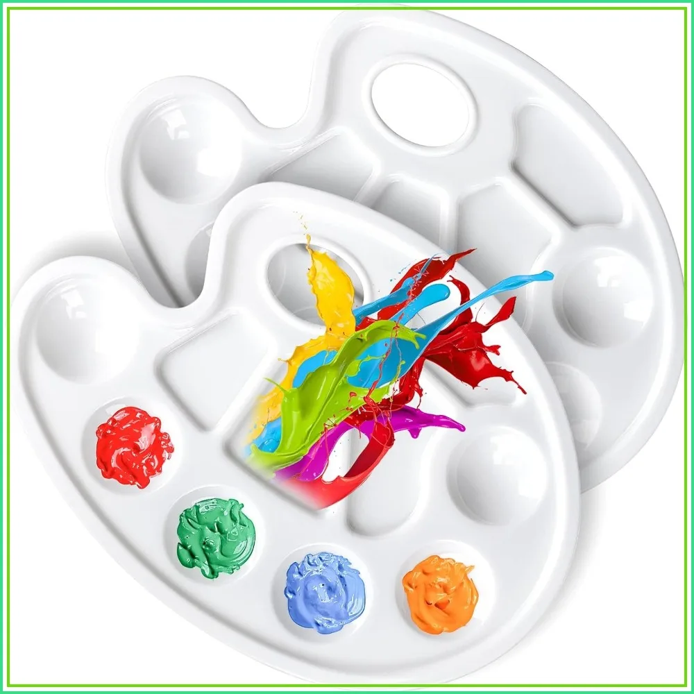 2PCS Oval Paint Palette Trays for Artists, Kids & Students - 6 Wells & Mixing Areas, Lightweight Plastic Painting Supplies