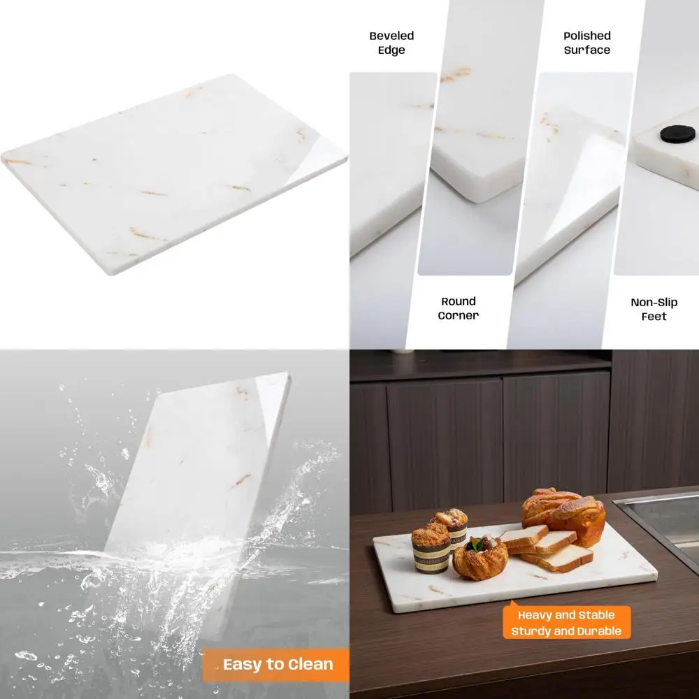 

Large 12x20 Inch White Marble Slab for Baking, Pastry, Cheese Boards, Charcuterie, Chocolate with Non-Slip Feet