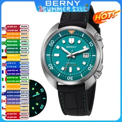 BERNY 20ATM Diver Watch For Men Mechanical Miyota 8215 Sapphire Sports Diving Luminous Anti-collision Crown Dual Crown Men Watch