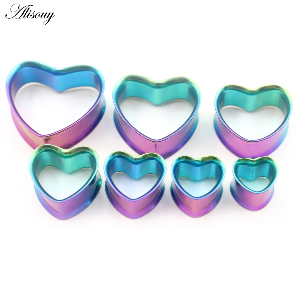 1Piece Cute Gradient Color Heart Love G23 Titanium Ear Tunnels Plugs Expanders Stretcher Gauges Earrings Piercing Body Jewelry