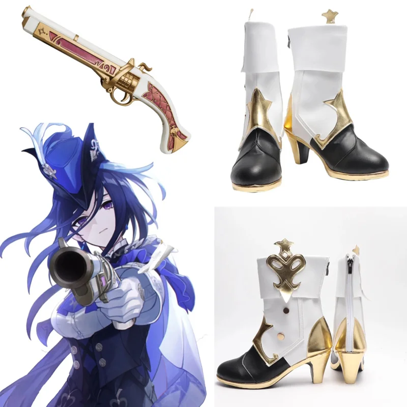 

2025 New Game Genshin Impact Cosplay Shoes Clorinde Gun Weapon Women PU Leather High heeled Boots Halloween Carni