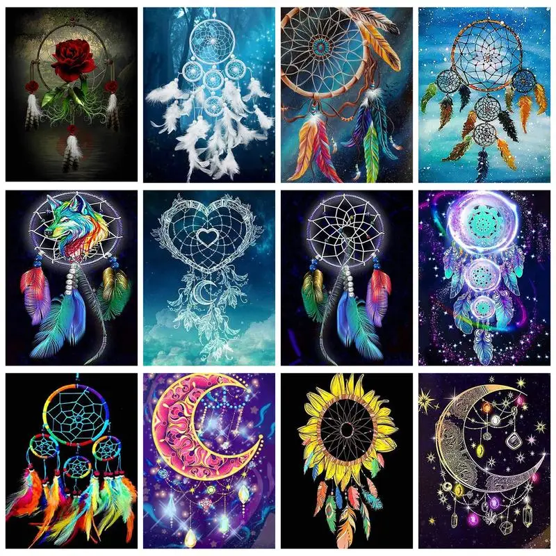 

RUOPOTY Diamond Painting Embroidery Dreamcatcher Cross Stitch Kits Landscape Mosaic Picture Of Rhinestone Home Decor