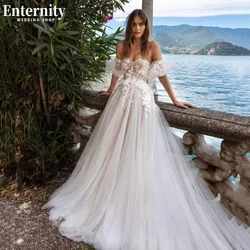 Beauteous Lace Appliques Wedding Dress Sweetheart Short Puffy Sleeves Bridal Gown Zipper Back Court Train Vestidos De Novia
