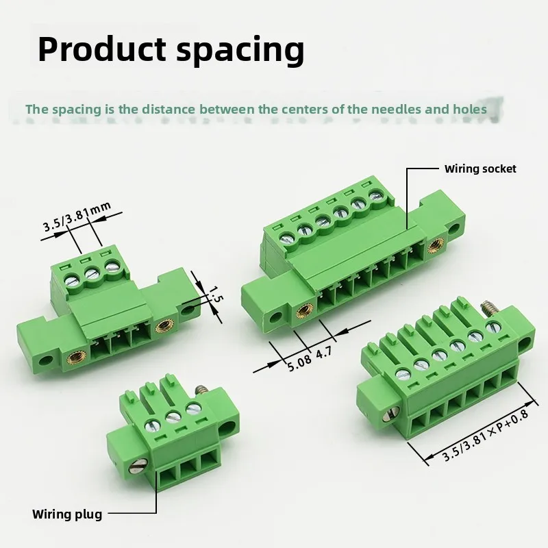 Through-wall terminal block 15EDGKPMA- 3.81/3 with double flange panel solder-free pair plug male and female complete set