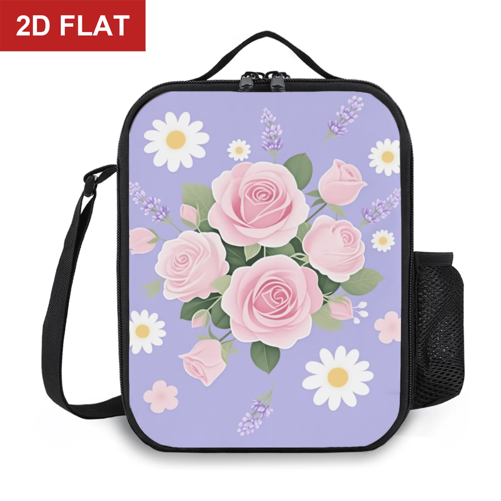 Pink Roses White Daisies Lunch Bag Cloth Meal Pack Suitable for Picnic Commuting Thermal Cooler Lunch Tote Office Picnic ﻿
