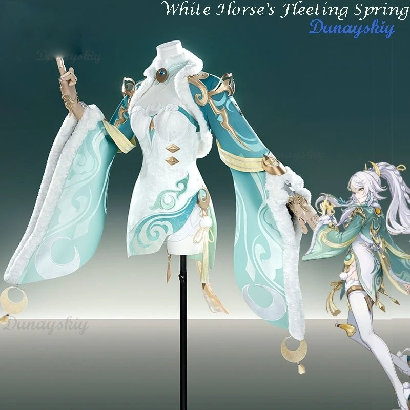 

Genshin Impact Zibai Cosplay Costume Wig White Horse Game Halloween Outfits Women Sleeve Coat Green Chinese Style Fancy Clothing