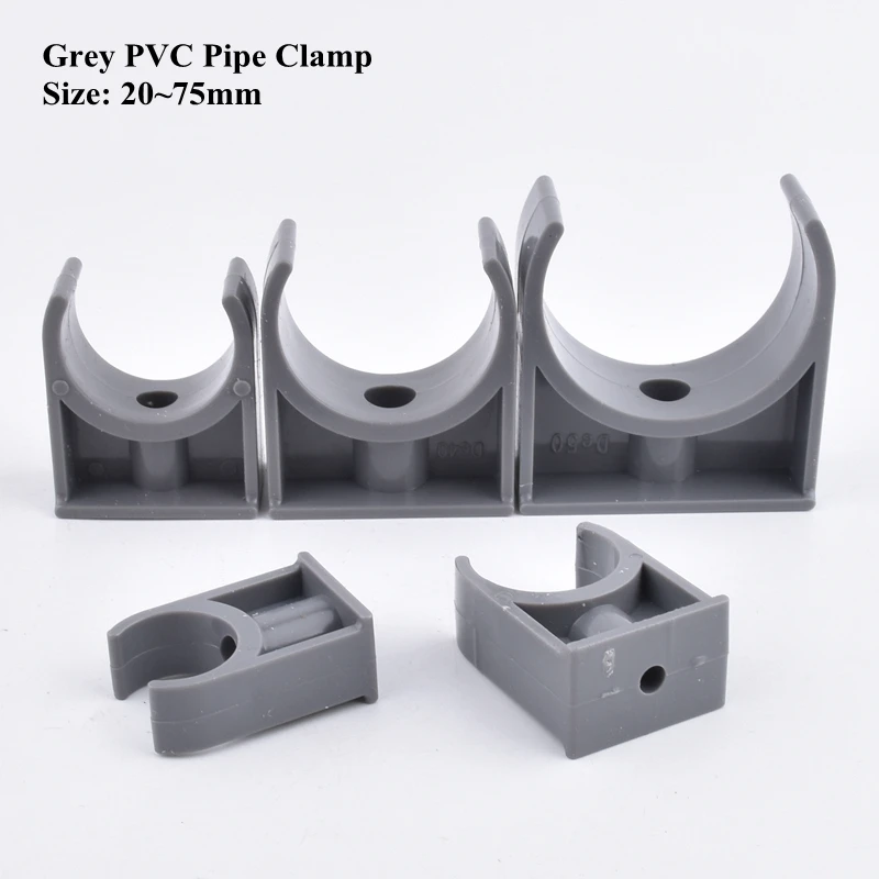 1~20pcs 20-75mm Light Gray PVC Pipe Clamp UPVC Tube Holder Garden Water Connector U-shaped Clips Aquarium Fish Tank Accessories