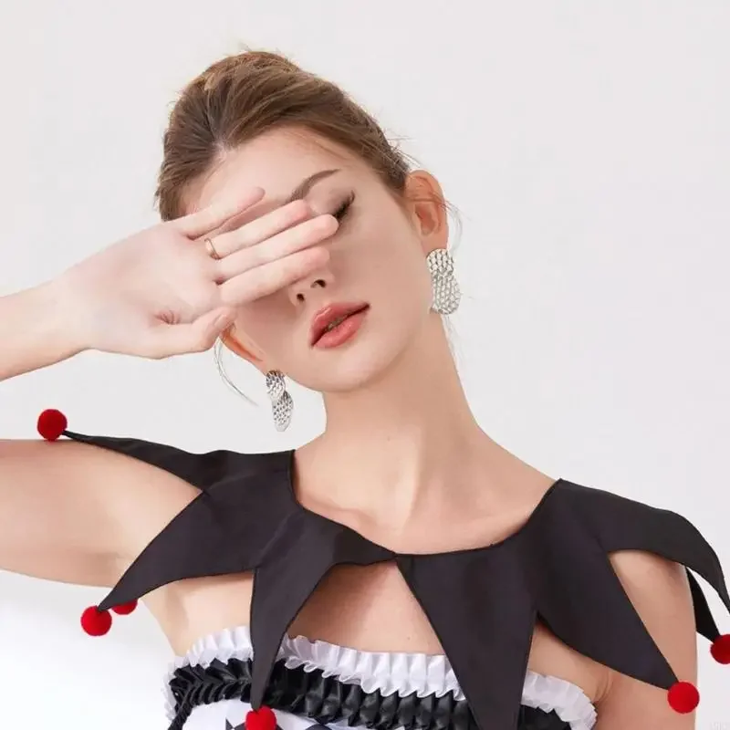 Courtstyle Clown Finto Colletto Pompon a Punta Design Colletto Rimovibile per Donne Cocktail Party Occasioni Fomali