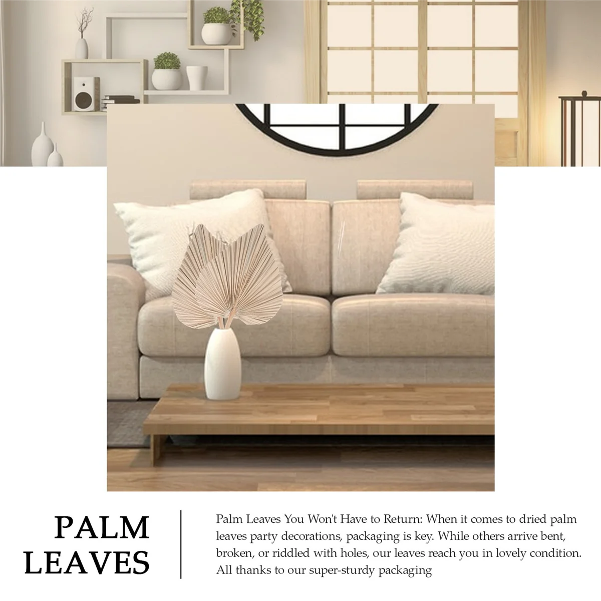 ديكور غرفة أوراق النخيل المجففة 5 قطع - 18 بوصة ارتفاع × 10 بوصة عرض كبير من أوراق النخيل الطبيعية لمظهر بوهو جميل ساخن