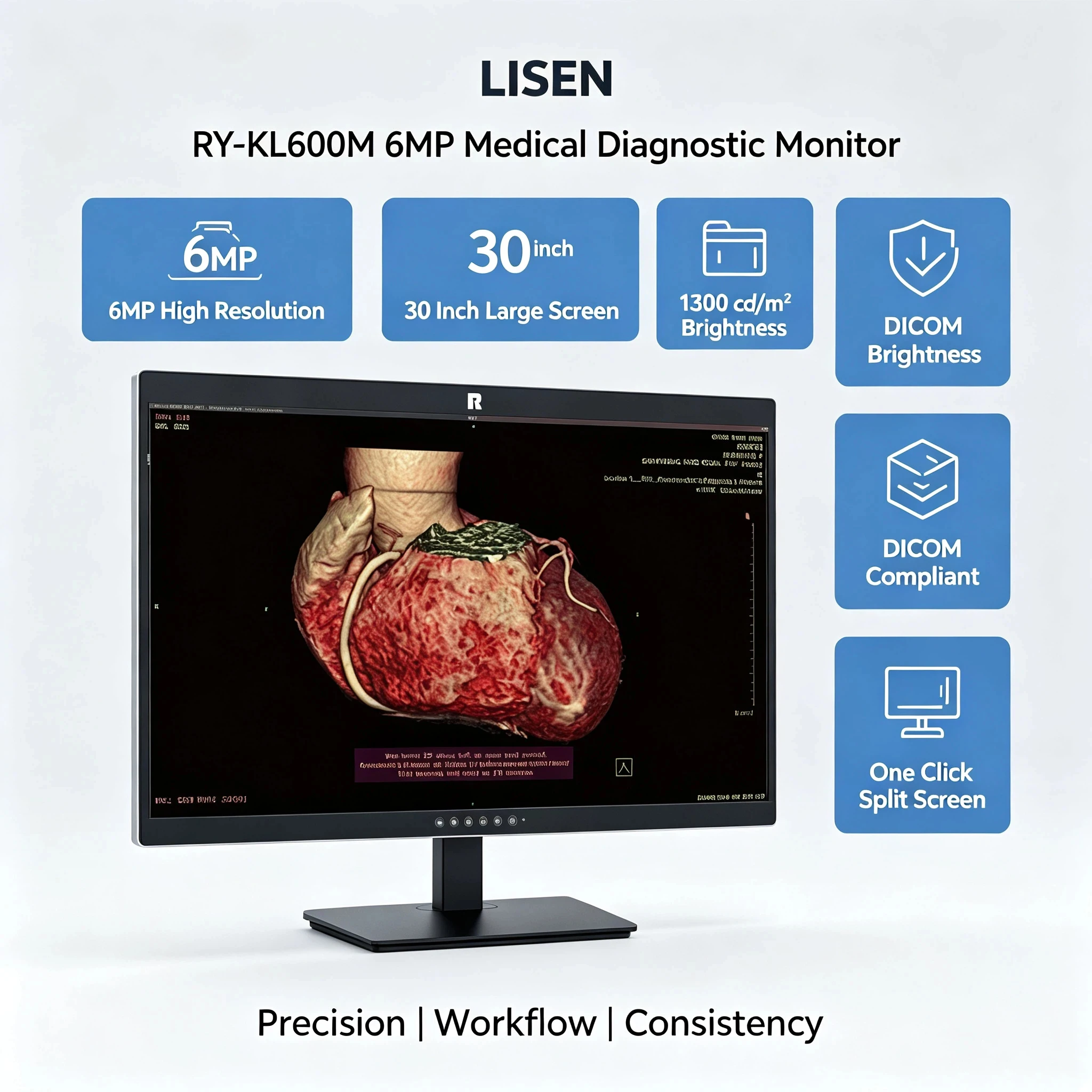 30-Inch 6MP High-Definition TFT LCD Medical Display Monitor With DP/DVI/ Interfaces LED Backlit New