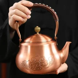 Thick Purple Copper Tea Kettle Pure Copper Brewing Pot Classic Beverage Maker Health Teapot for Household Tea Boiling Set