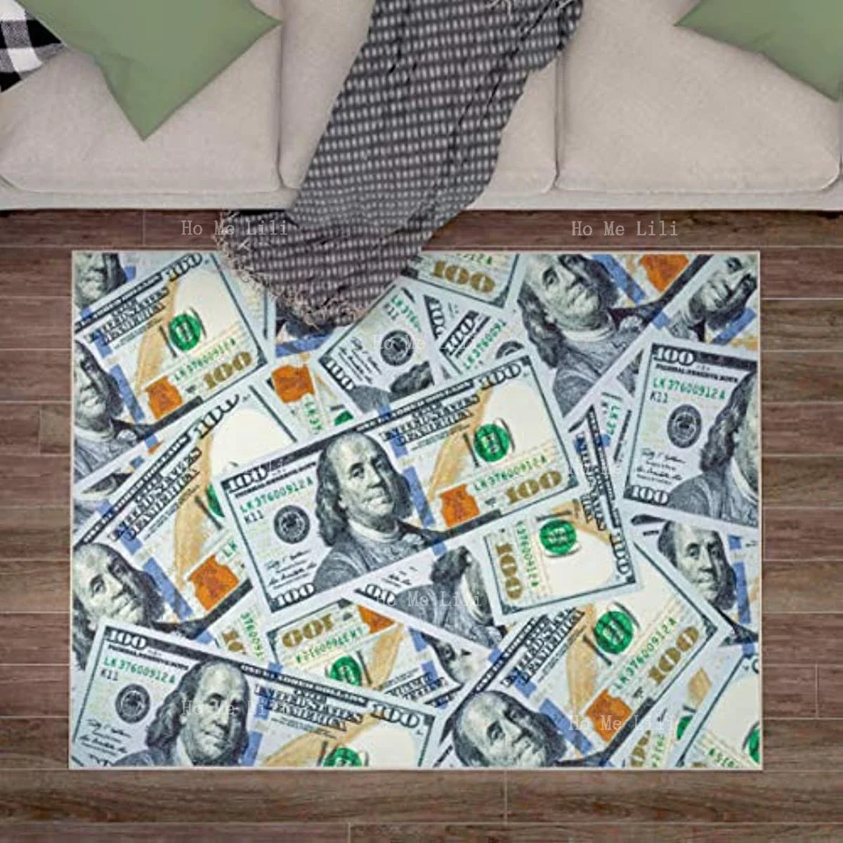 100 Dollar Note Carpet Non-Slip Decoration Living Room Bedroom Looks More Advanced