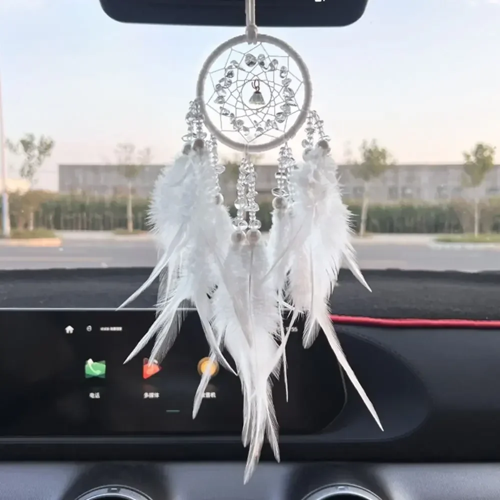 NEW Car Ornament Interior Accessories Dream Catcher Car Pendant for Girls Feather Crystal Mirror Hanging Pendant Home Decor