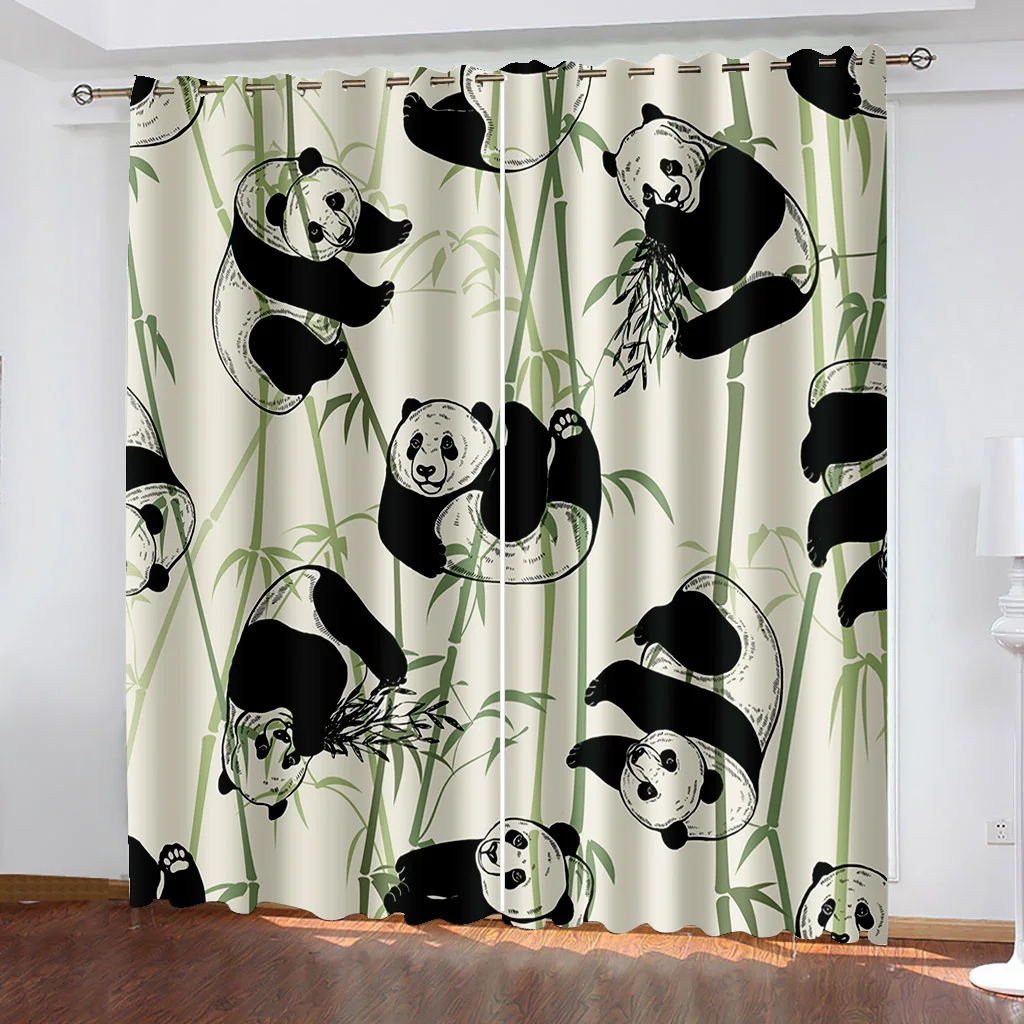 

Cartoon panda climbing bamboo playing on the ground rolling curtains, children's home bedroom living room shade curtains, a set