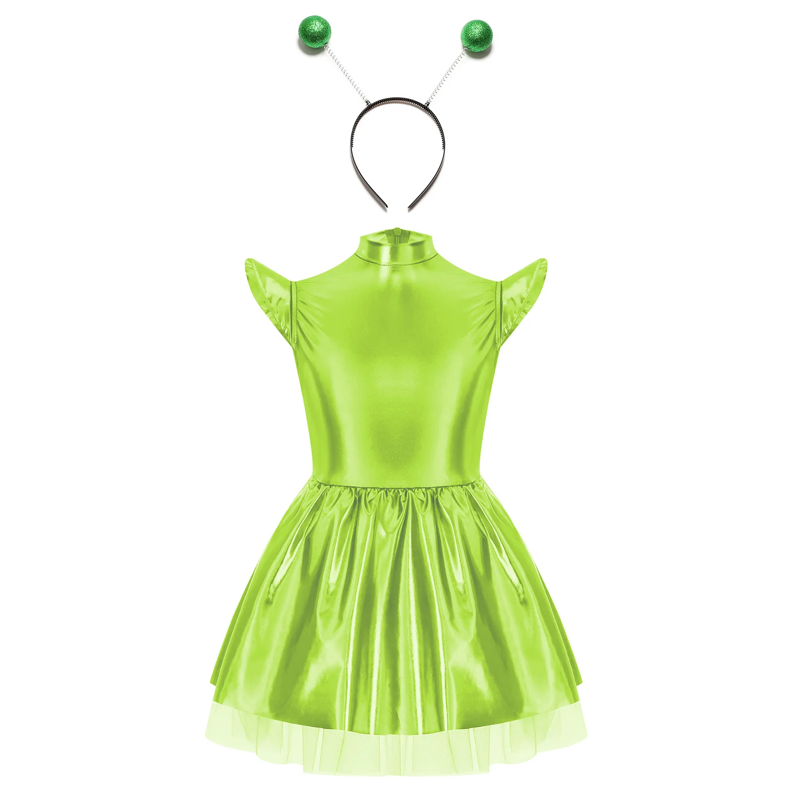 Children Girls Metallic Shiny Outer Space Alien Tutu Dress Halloween Carnival Robot Astronaut Galaxy Warrior Cosplay Costume