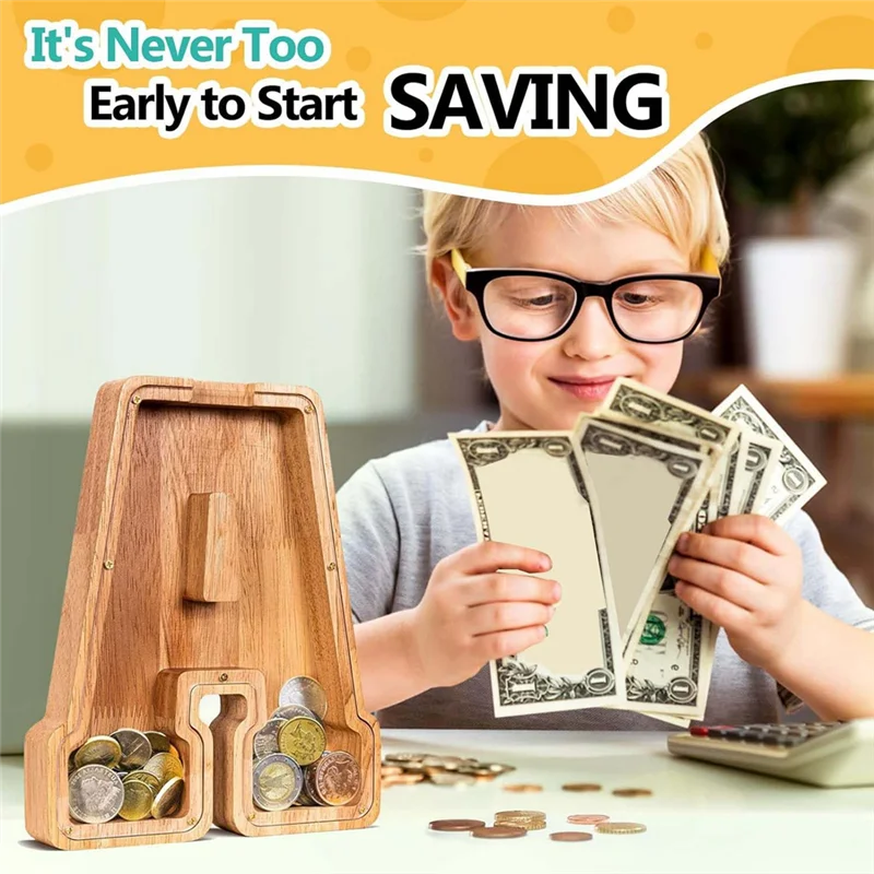 ABFN-9 بوصة خشبية رسالة حصالة على شكل حيوان حصالة للبنين بنات طفل عملة البنك النقدية التوقف صندوق هدية عيد ميلاد للأطفال (أ)