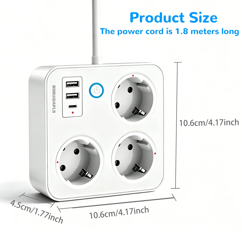 BORUIDAPLS EU Smart Power Board Tuya ZigBee USB PD20W Power Metering Remote Voice Control for Alexa Google Home Extension Cable