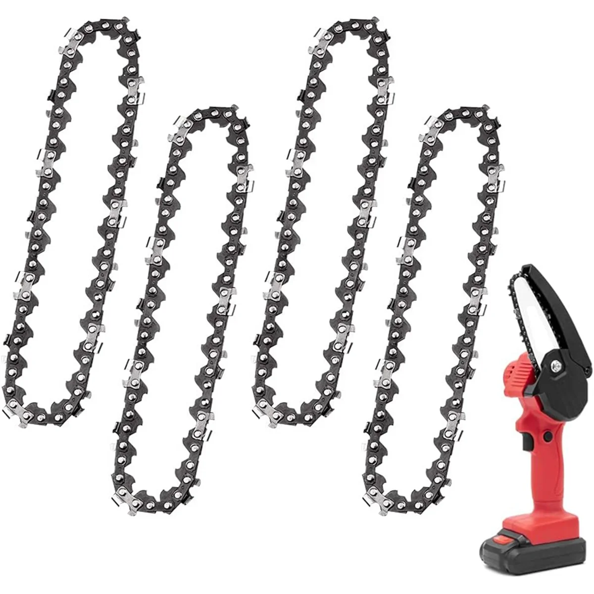 4Pcs Mini Chainsaw Chain 4 Inch Guide Saw Chain 1/4 LP Pitch, 28 Sections for Electric Protable Handheld Chain Saw