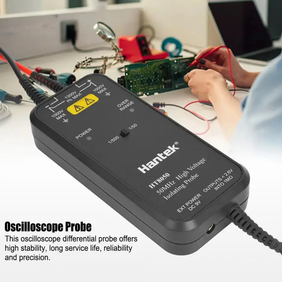 Hantek HT8050H8100 High Voltage Isolated Differential Probe 50MHZ-100MHZ 1/50 1/500 Two-Stage Attenuation for Oscilloscope