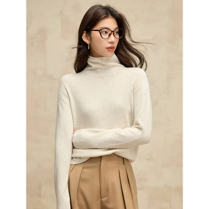 

Зимний бесшовный свитер из чистой шерсти с высоким воротником, женские облегающие теплые яркие прямые вязаные топы с длинным рукавом