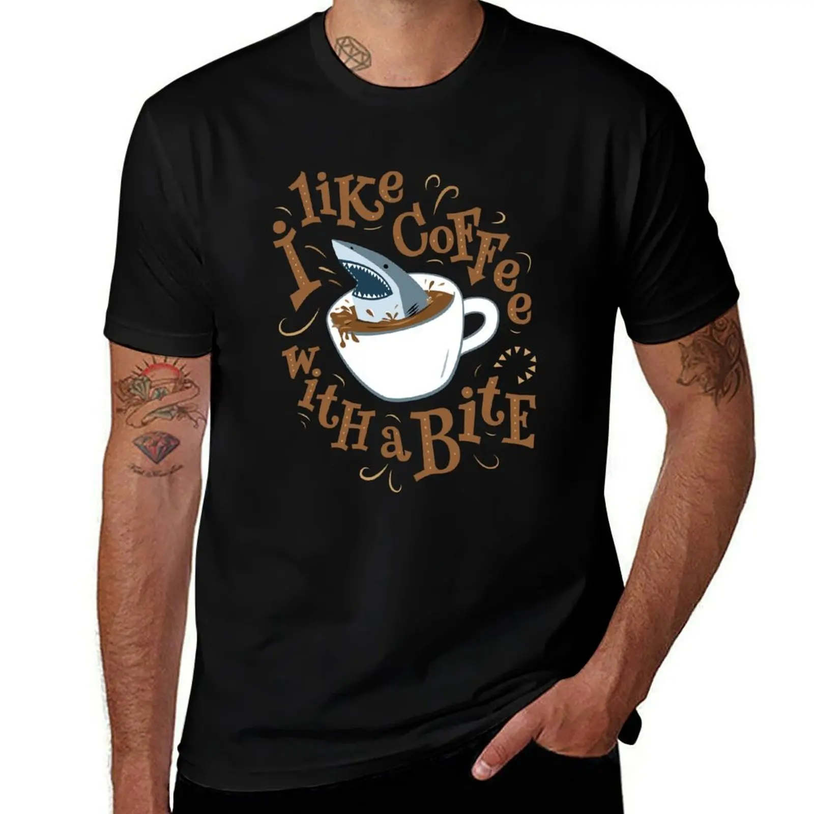 I Like Coffee with a Bite - Shark T-Shirt Basic Tee Shirt for Everyday Outfit T-Shirt