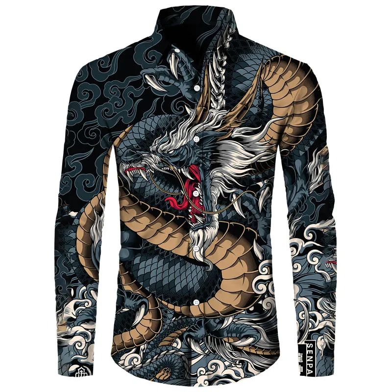 

Faion Lapel Printed Long Sve irt Wide Collar Design Spring Summer Casual Loose Fit Youthful Sle No Ironing Needed