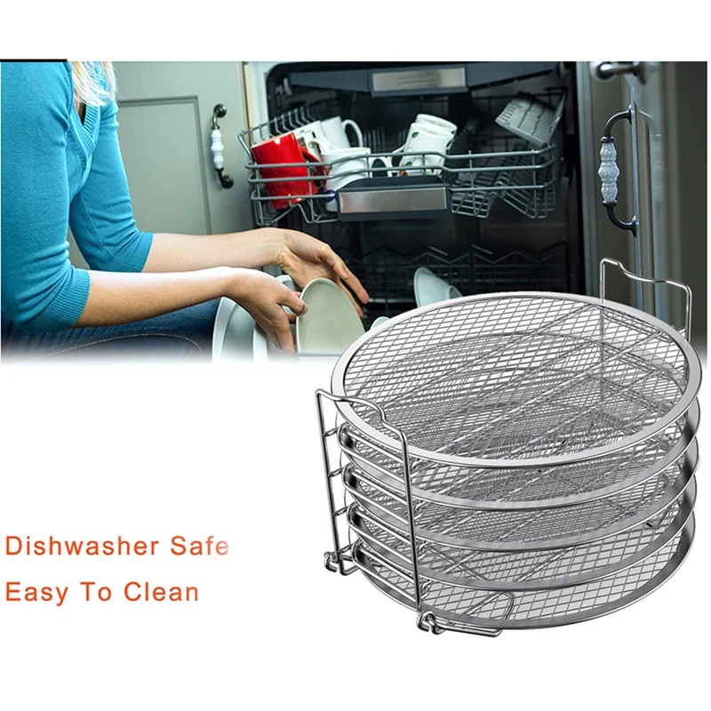 5-Layers Air Fryer Rack Stainless Steel Stackable Grid Grilling Rack for Ninja Foodi 6.5 QT / 8 QT Air Fryer Basket Tray