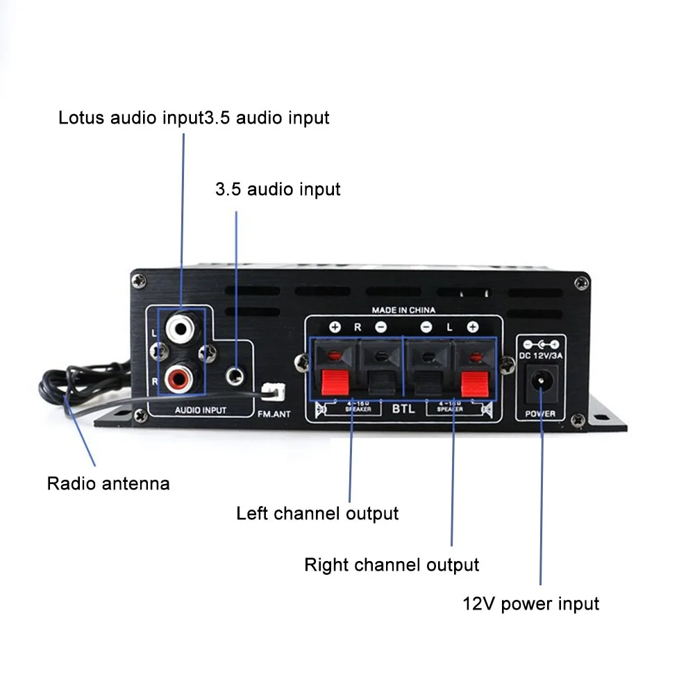 400W/800W Home Car Power Amplifier 2 Channel Bluetooth 5.0 Audio
