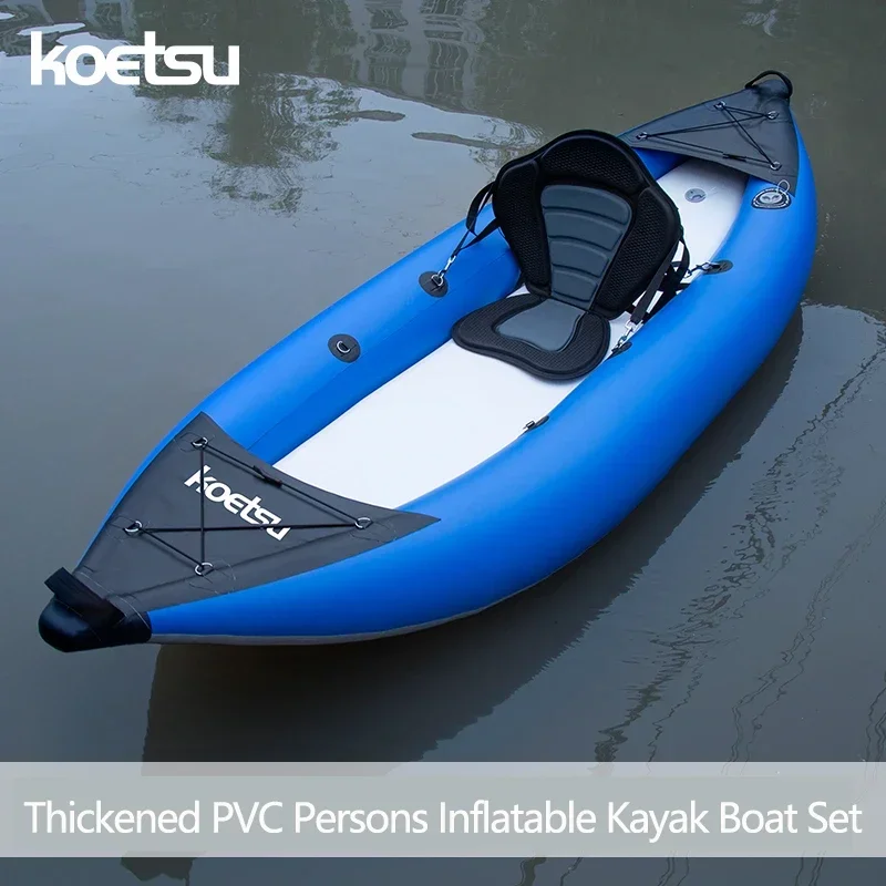 KOETSU 1-2 persone Gonfiabile PVC Kayak Pesca Canoa Gommone 3.0/3.7 M Singolo/Doppio Kayak Barche per Rafting Sport acquatici