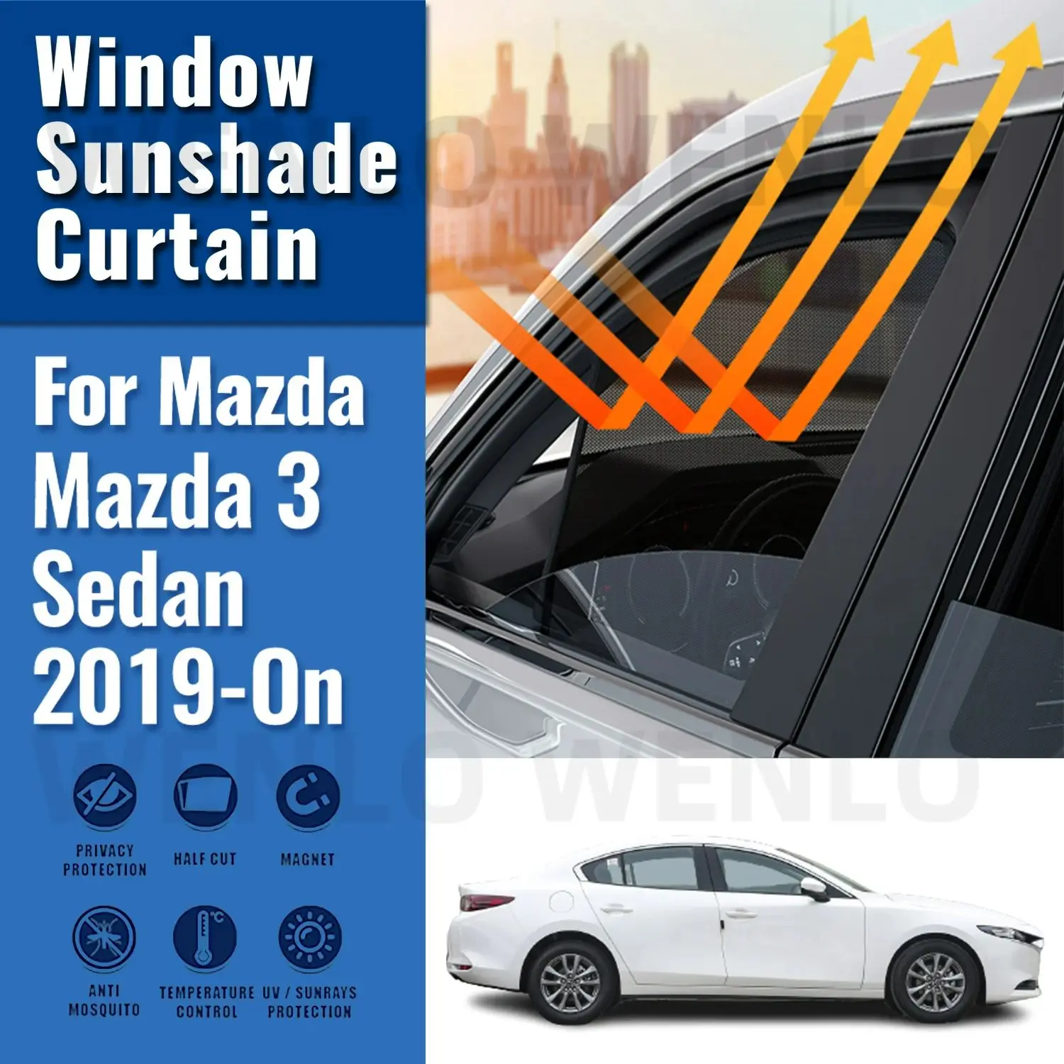 

For Mazda 3 Sedan 2019-2023 Magnetic Car Sunshade Visor Front Windshield Frame Curtain Rear Side Baby Window Sun Shade Shield