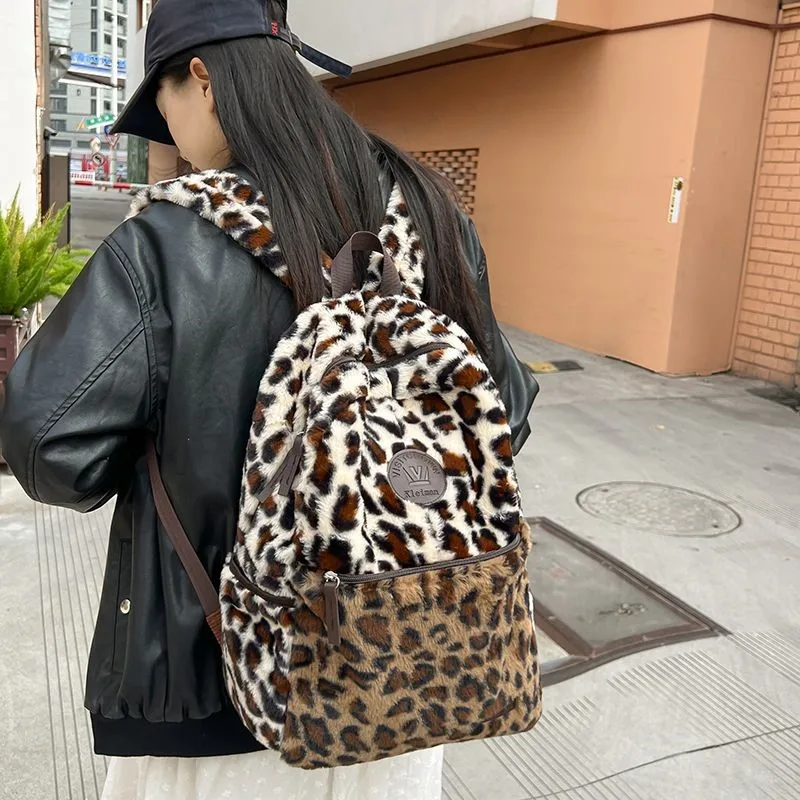 

JIAERDI популярный рюкзак с леопардовым принтом для девочек, женский модный тренд, школьная сумка большой вместимости, женская универсальная плюшевая мягкая сумка Mochilas Mujer