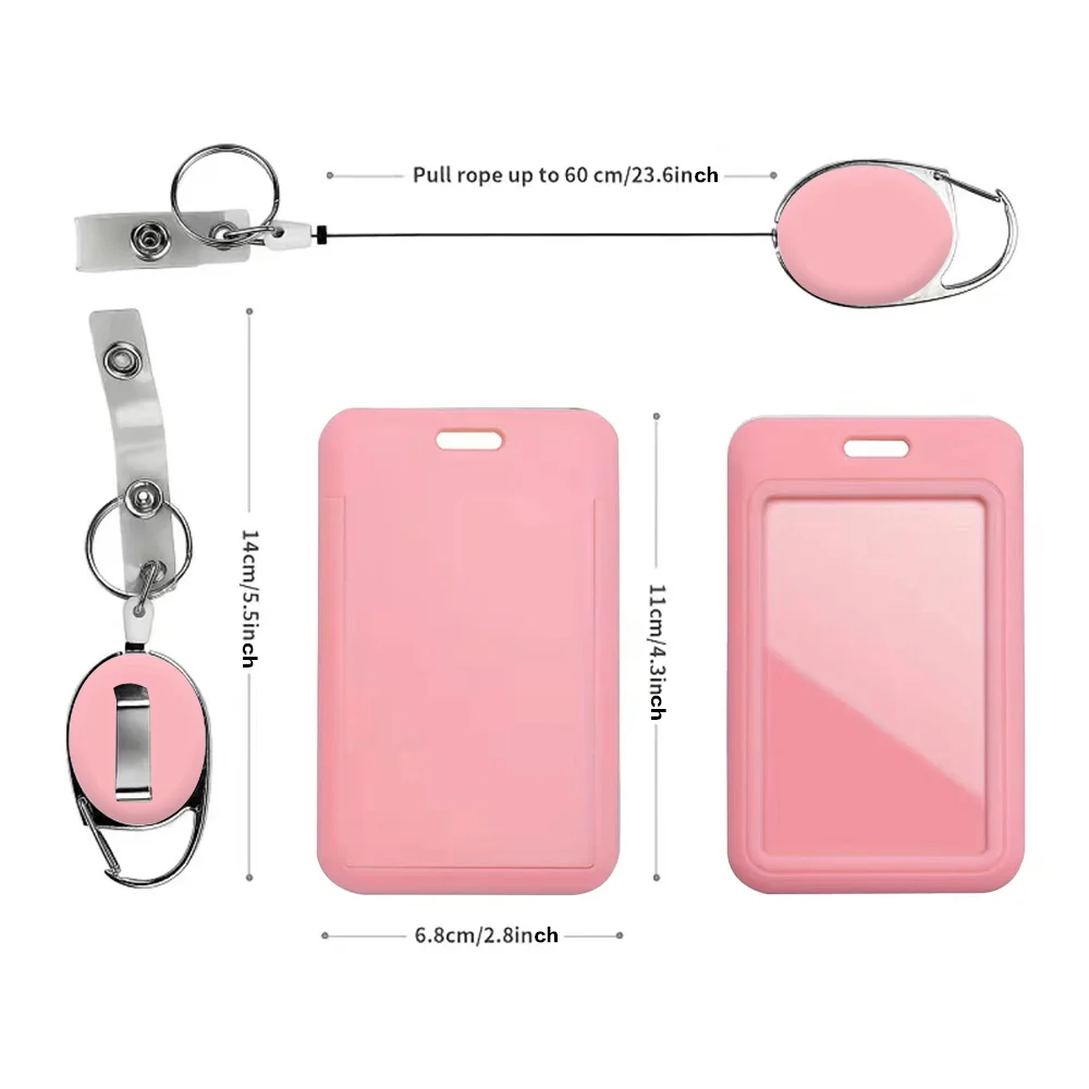 Id Card Holder With Retractable Badge Reel And Carabiner Clip Hard Shell Protects Cards with Detachable Clip White Pattern