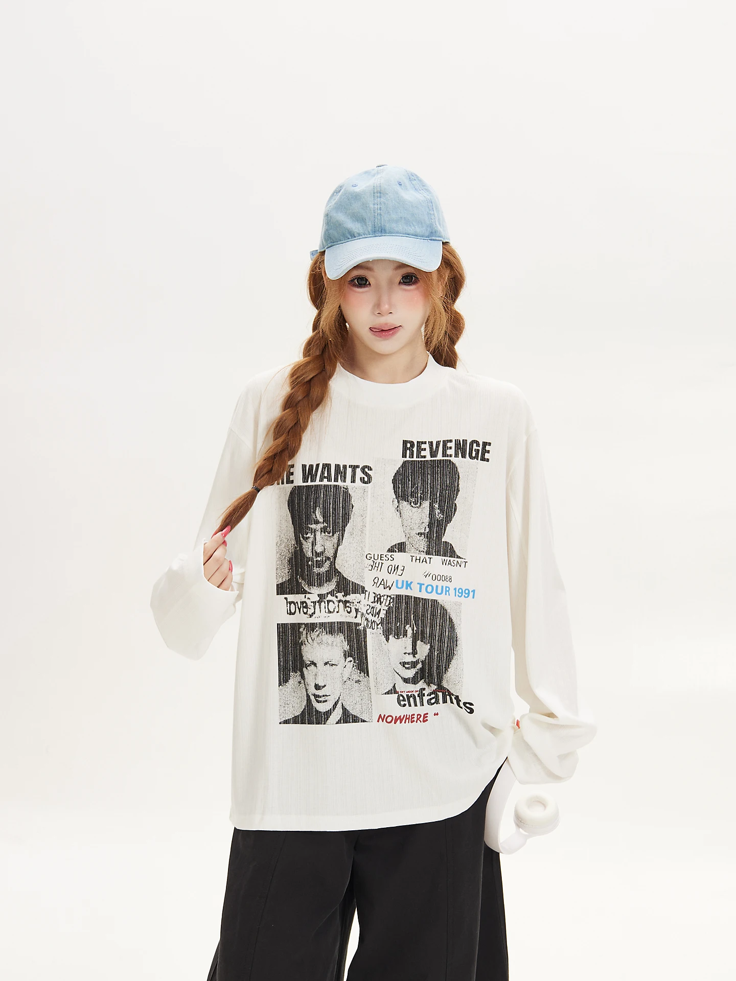 Loose Fit Long Sleeve T-Shirt Women's round Neck Print Casual Style Rock And Roll Theme Ant Portrait Design Comfortable Breat...