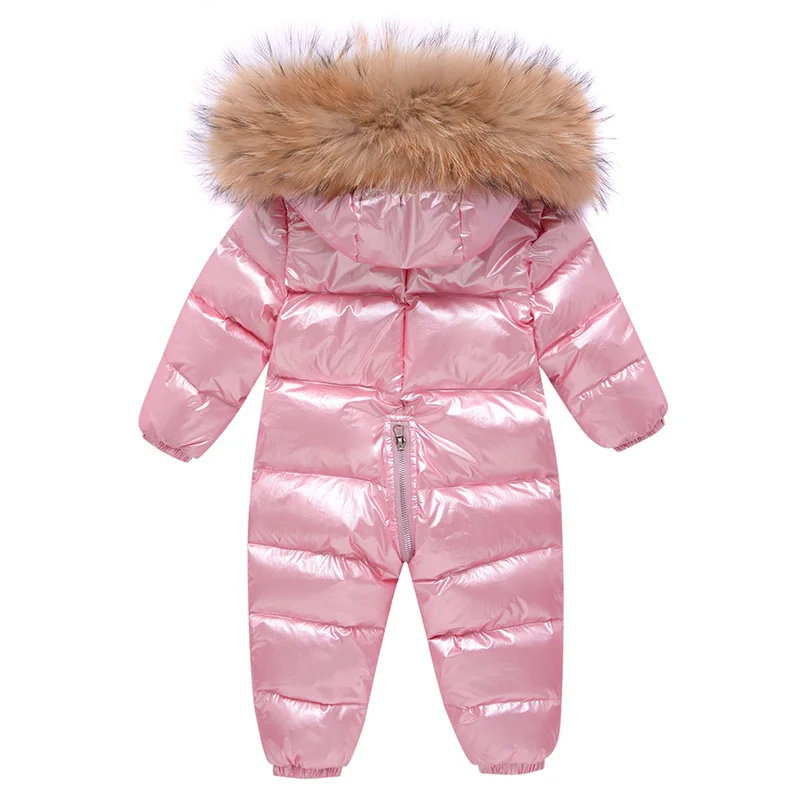 UNIFEMEN 2024 -30 Degree Russian Winter Baby Snowsuit Fur Waterproof Shinny Baby Boy Rompers Newborn Toddler Girl Overalls