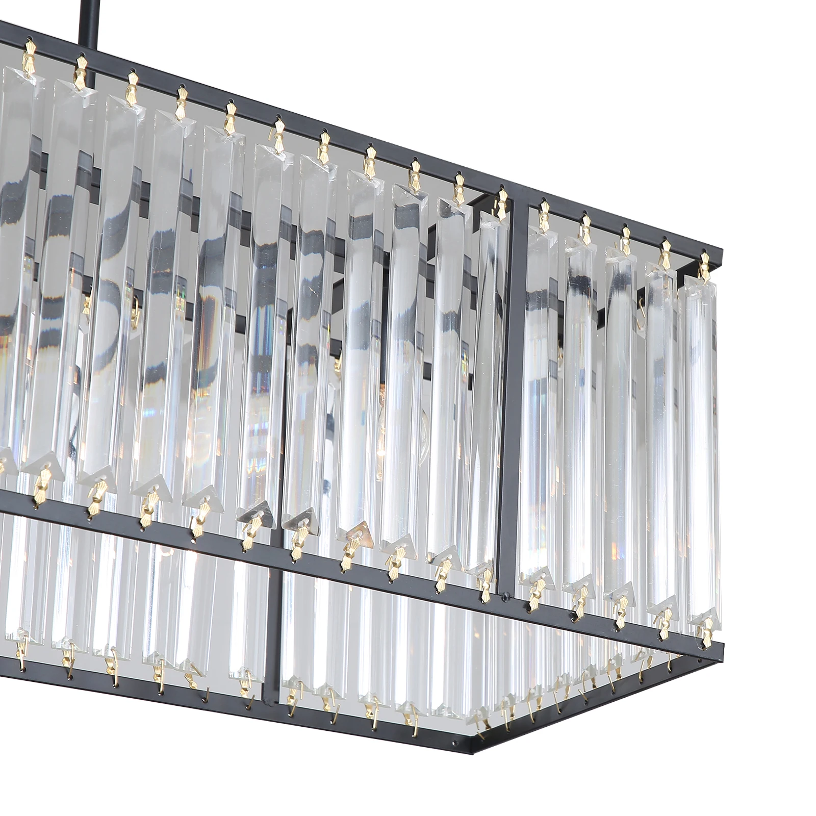 110V Crystal Chandelier Rectangle Ceiling Light Pendant Lighting Hanging Lamp 4* E26 Bulbs(Not Included)