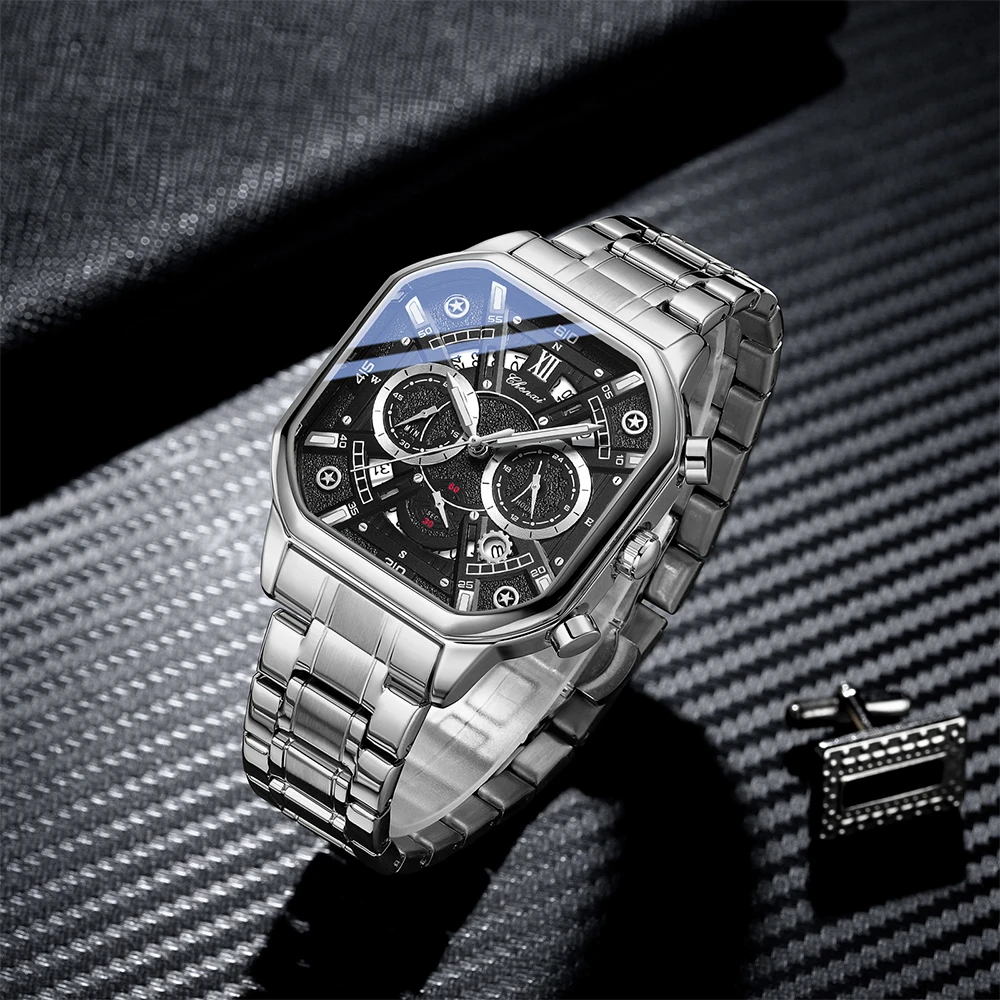 CHENXI модные многофункциональные мужские часы со скелетом, хронограф, светящийся календарь, водостойкий ремешок из нержавеющей стали, мужские часы