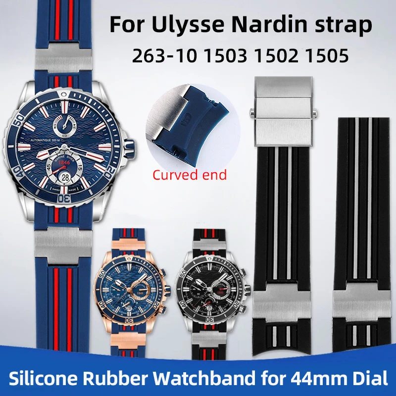 Ремешок для часов из натурального каучука, 22 мм, изогнутый для Ulysse Nardin 263-10-3/93 263 DIVER, силиконовый ремешок, складная пряжка, водонепроницаемые браслеты